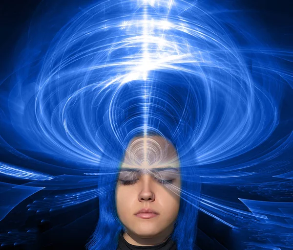 Soyut kolaj kız yüz ve Fraktal arka plan - esoteri ile