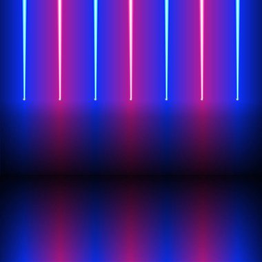 Mor ve mavi arka plan ile çizgili merdiven gibi parlak neon. Vektör çizim kapakları, web tasarım, posterler için.