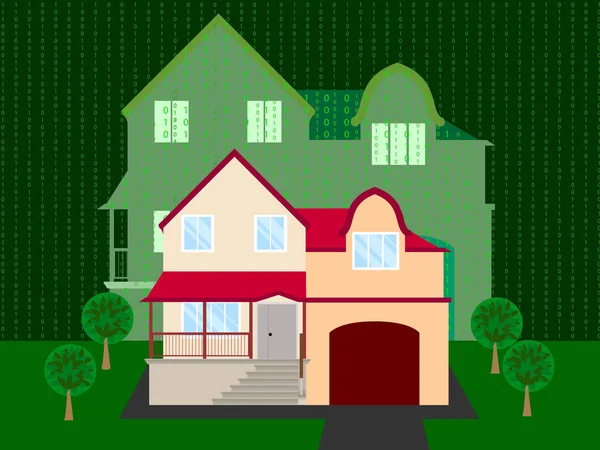 Smart Home Konzept Vektor Illustration Landhaus Auf Dem Matrix Hintergrund — Stockvektor