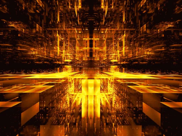 Altın salon veya fütüristik tünel - dijital oluşturulan 3d illüstrasyon