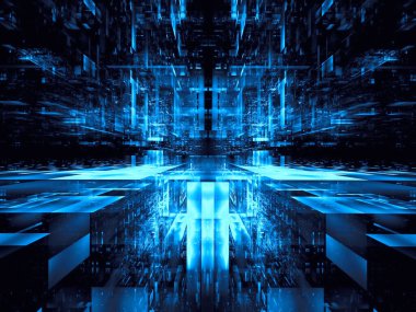 Soyut portal ya da gelecekteki veri merkezi - dijital olarak oluşturulmuş 3d illüstrasyon