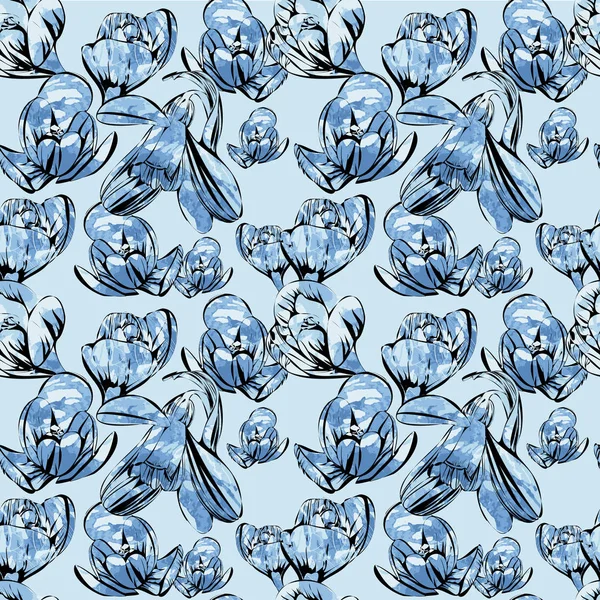 Иллюстрация бесшовного рисунка First Snowdrops Galanthus Flowers. с эффектами акварели. Весенний фон, обои и бумага для печати — стоковый вектор