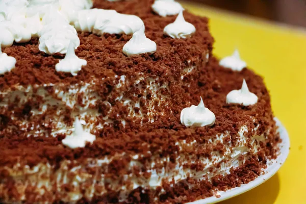 Двухслойный Шоколадный Торт Белым Кремом Шоколадным Порошком — стоковое фото