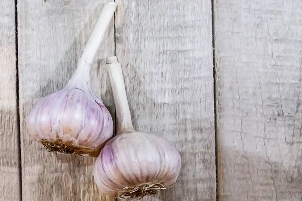 Fresh Garlic Gray Wooden Background — Stock Photo, Image