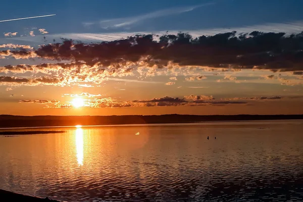 Pôr Sol Brilhante Pôr Sol Sobre Horizonte Bela Vista — Fotografia de Stock