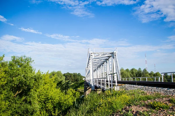 Огромный Металлический Железнодорожный Мост Через Реку — стоковое фото