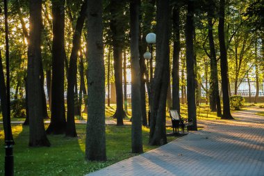 Parlak gün batımı, ufukta batan güneş, güzel manzara.