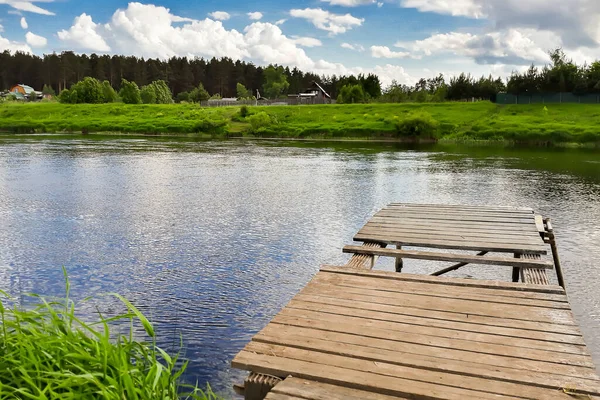 Old Wooden Pier River Countryside View — Stock Photo, Image