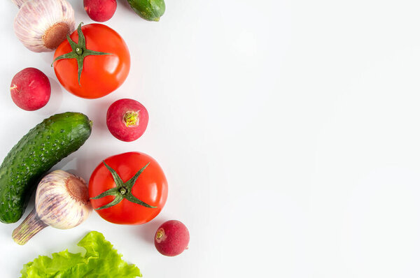 Fresh raw vegetables on a white background. Vegan eco food. Place for text.