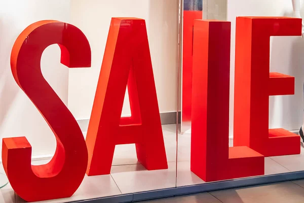 Grande Banner Rosso Vendita Centro Commerciale Inizio Delle Vendite Nel — Foto Stock