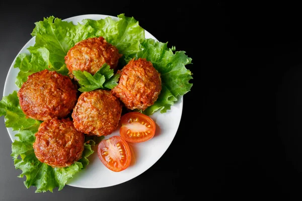 Meat Balls Tomato Sauce Black Background Homemade Protein Meal Healthy — Stock Photo, Image