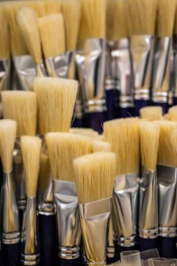 Doğal kılları boyamak için sanat fırçaları. Sanatçının araçları.