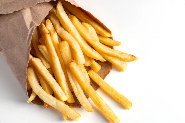 Frites Chaudes Sur Fond Blanc Aliments Malsains Américains — Photo