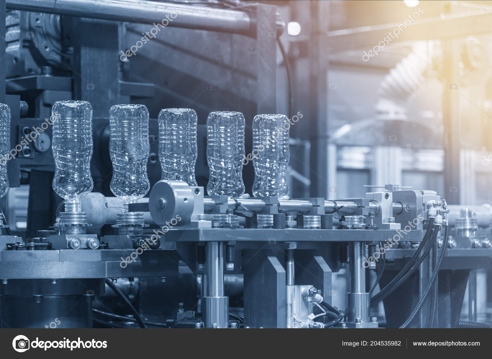 Plastic Bottles Manufacturing Process Drinking Factory Light Blue Scene