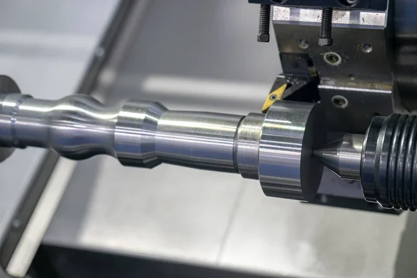 Herramienta Corte Máquina Torno Cnc Máquina Torneado Corte Varilla Aluminio — Foto de Stock