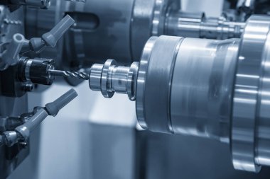 Cnc Torna veya iş parçacığı ile dokunarak aracı Paslanmaz şaft Hole'da yapma dönüm makine. Merhaba-teknoloji üretim süreci.