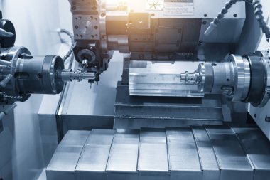 Cnc torna makinesi veya dönüm makine alüminyum çubuk kesme. Merhaba-teknoloji üretim süreci.