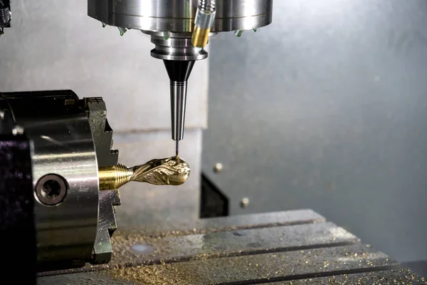 The 4-axis CNC milling machine or machining center attach the rotation axis cutting the sample part  with the solid ball endmill tool.The Hi-Technology manufacturing process.