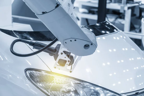 Sonda Laser Cmm Attacca Braccio Robotico Misurando Parte Dell Auto — Foto Stock