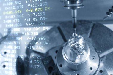CNC freze makinesi ve G-kodu verilerinin soyut sahnesi.