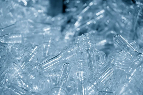 Pila Bottiglie Plastica Forma Tubo Preformato Materiale Forma Preforme Dal — Foto Stock