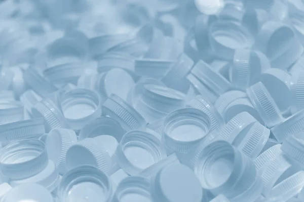 Pila Tapón Botella Plástico Concepto Fabricación Piezas Fábrica Agua Potable — Foto de Stock