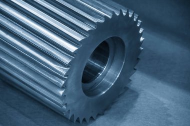 Close up the HOB  milling cutter spare parts in the light blue scene. Close up scene the CNC milling cutter.