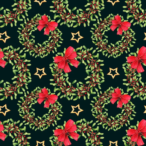 Різдвяна Акварельна Ілюстрація Вінок Тумблер Червоний Лук Червоні Ягоди Листівка — стокове фото