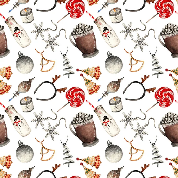 Aquarel Fashion Illustratie Trendy Accessoires Set Kerst Morning Cocoa Ballen — Stockfoto