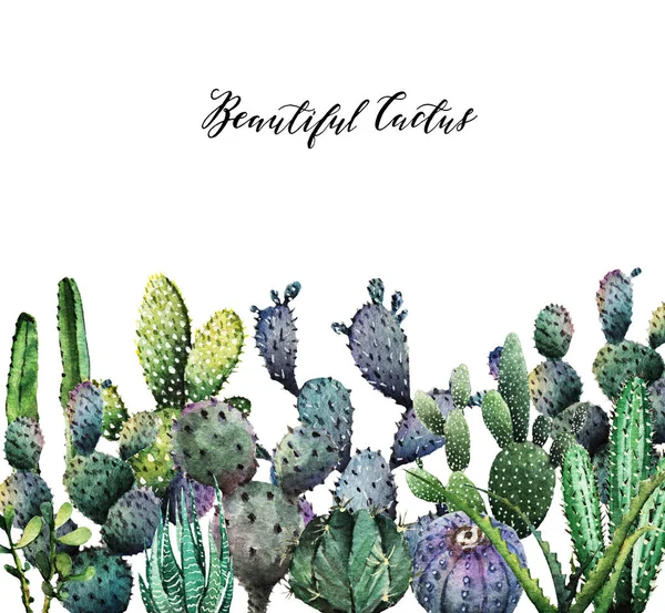 Kaktus Aquarell Illustration Set Postkarte Für Sie Handgemacht Weißer Hintergrund — Stockfoto