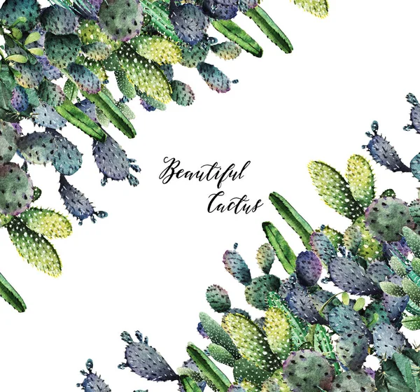 Kaktus Aquarell Illustration Set Weißer Hintergrund Handgemacht Postkarte Für Sie — Stockfoto