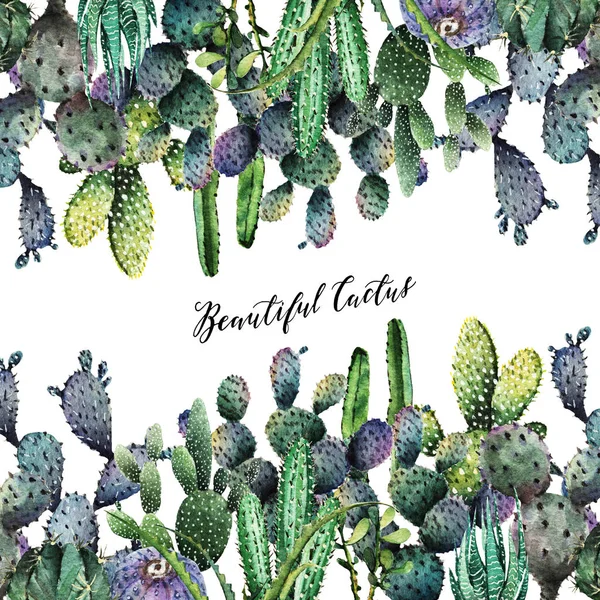 Kaktus Aquarell Illustration Set Postkarte Für Sie Weißer Hintergrund Handgemacht — Stockfoto