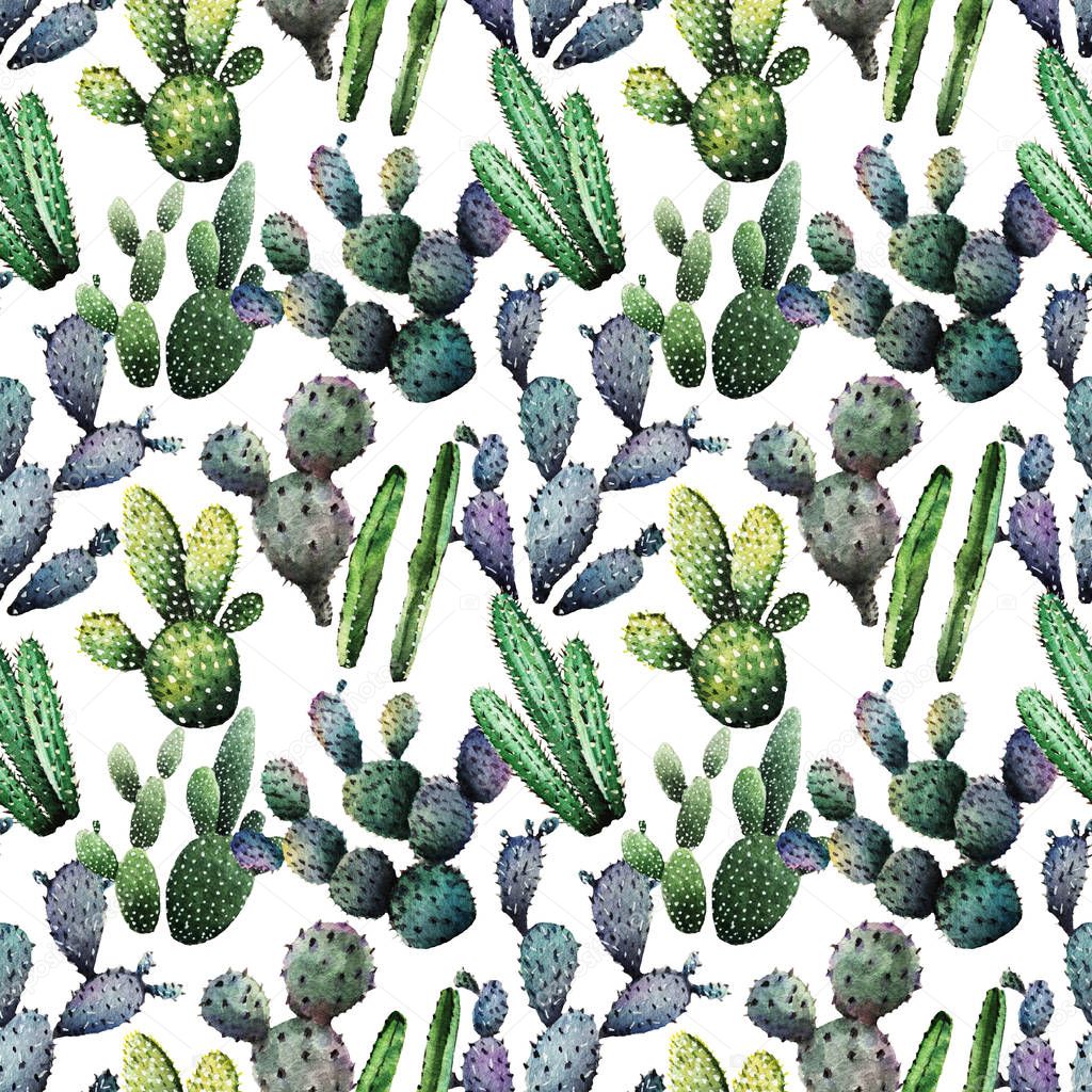 Watercolor illustration, cactus, handmade, postcard for you, seamless pattern, light  background