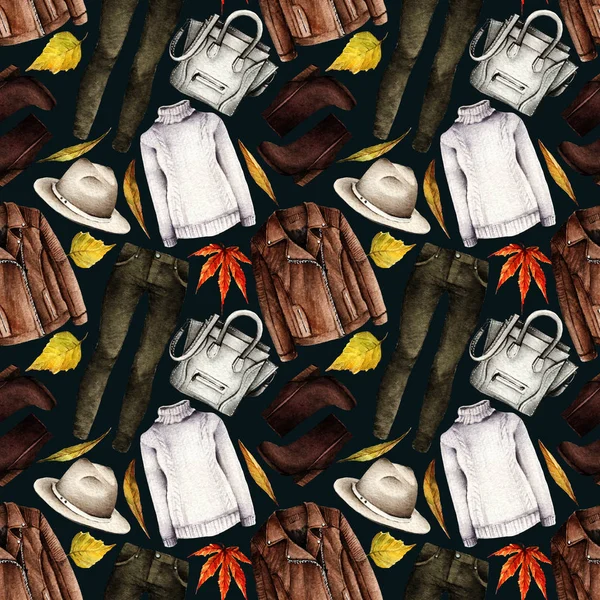 Иллюстрация Акварельной Моды Набор Модных Аксессуаров Прекрасная Осень Пиджак Свитер — стоковое фото