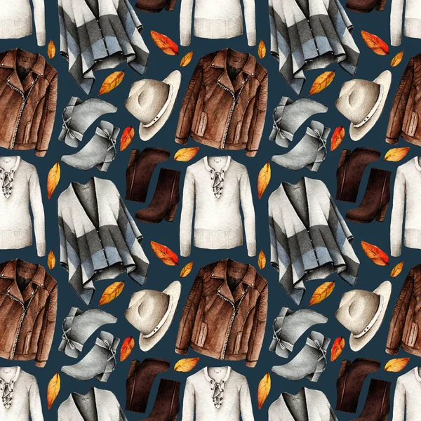 Иллюстрация Акварельной Моды Набор Модных Аксессуаров Прекрасная Осень Poncho Свитер — стоковое фото