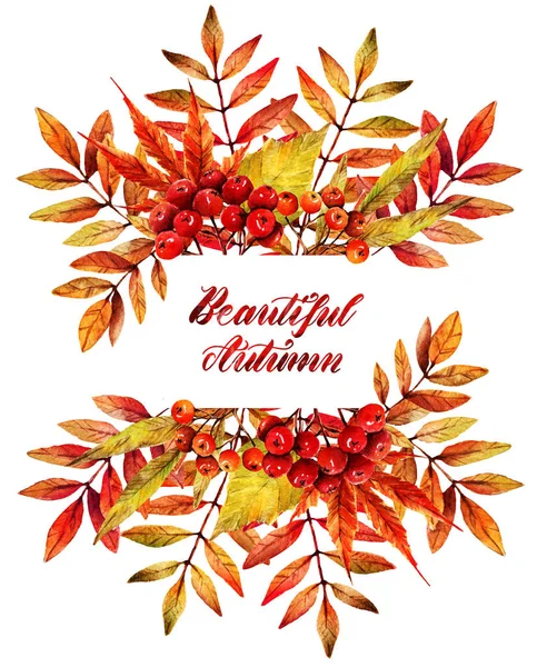 水彩画 不同的秋天树叶 明信片给你的 背景白色 手工制作 — 图库照片