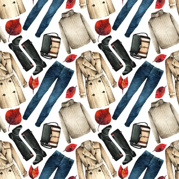 Aquarel Fashion Illustratie Set Trendy Accessoires Een Regenachtige Dag Trench — Stockfoto