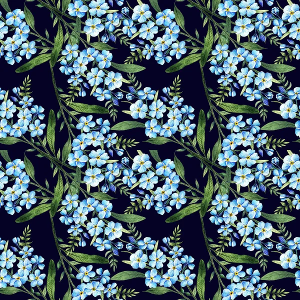 Myosotis Aquarell Illustration Frühlingsblumen Stängel Blätter Blumen Handgemacht Karte Für — Stockfoto