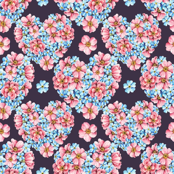Миозотис Цветы Шиповника Акварель Иллюстрация Hello Spring Почки Цветы Ручной — стоковое фото