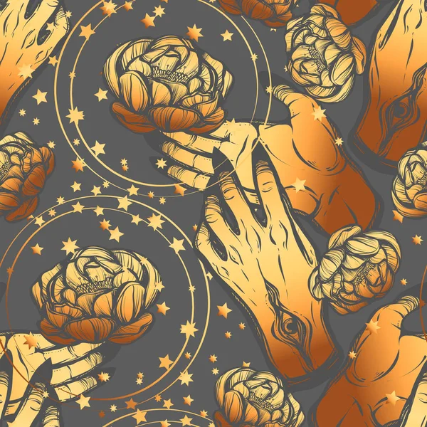 Illustration Vectorielle Magie Dans Les Mains Étoiles Pivoine Impressions Sur — Image vectorielle