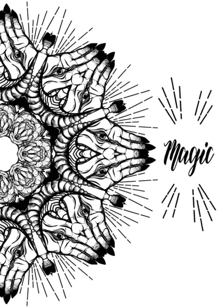 Vektor Illusztráció Mandala Vagyok Varázslat Kezek Virágok Kézzel Készített Ujjlenyomatok — Stock Vector