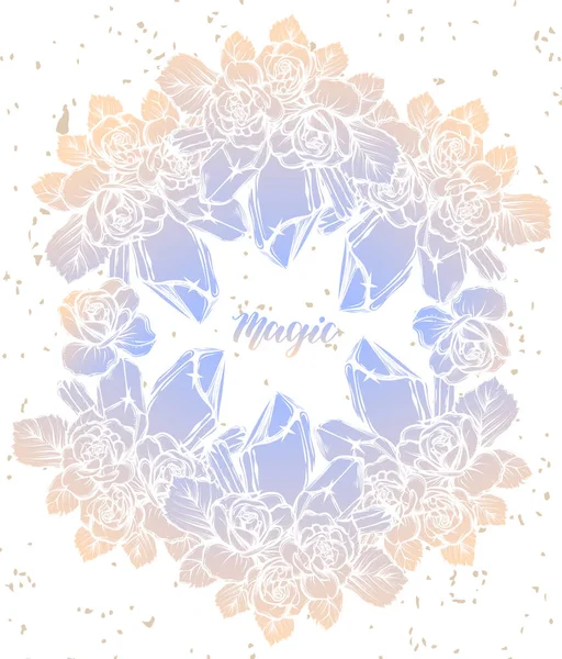 Illustrazione Vettoriale Misticismo Bouquet Rose Cristalli Stampe Magliette Sfondo Bianco — Vettoriale Stock