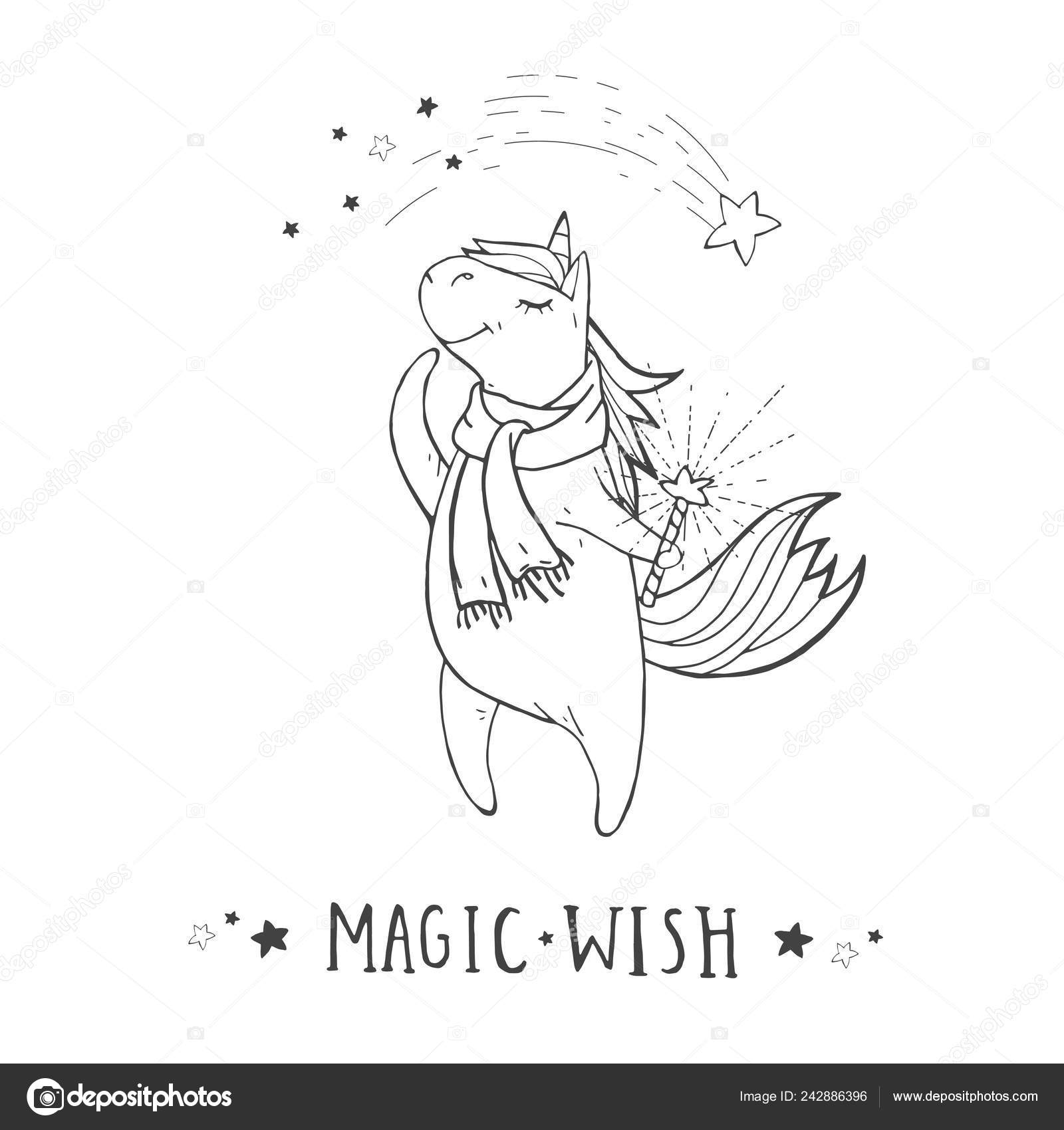 Illustration Vectorielle Licorne Mignon Dessiné Main écharpe