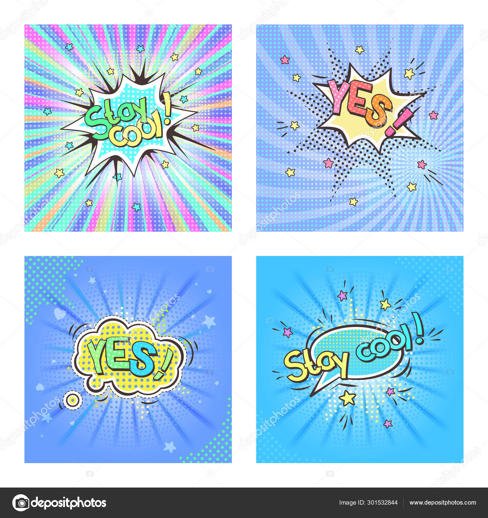 Vector Set Of Four Backgrounds With Speech Bubble Text Yes And