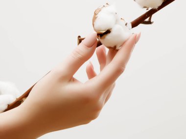 El Cilt Bakımı. Portre resim güzel kadının el ile hafif pembe manikür çivi üzerinde. Eller için krem manikür ve güzellik bakımı. Şık ve zarif eller ince parmaklı.