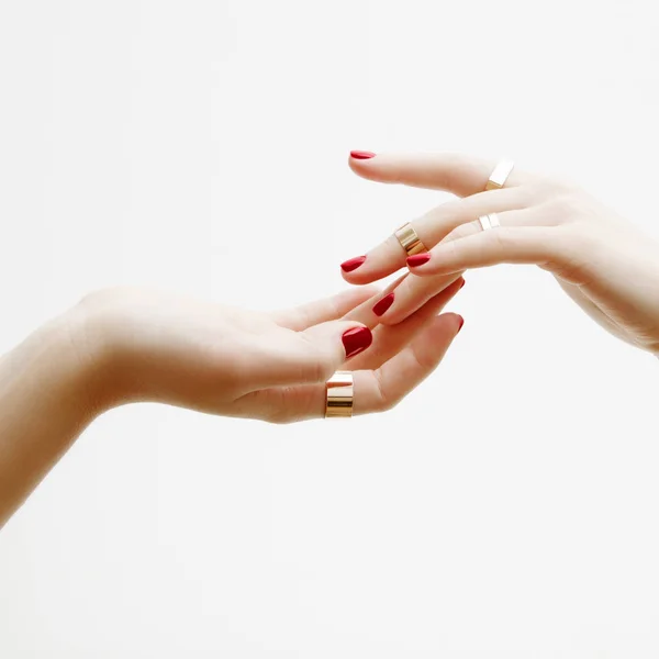 Cuidados Com Pele Mão Close Belas Mãos Mulher Com Manicura — Fotografia de Stock