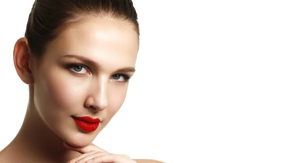 Hermosa Cara Mujer Maquillaje Perfecto Moda Belleza Pestañas Sombra Ojos — Foto de Stock
