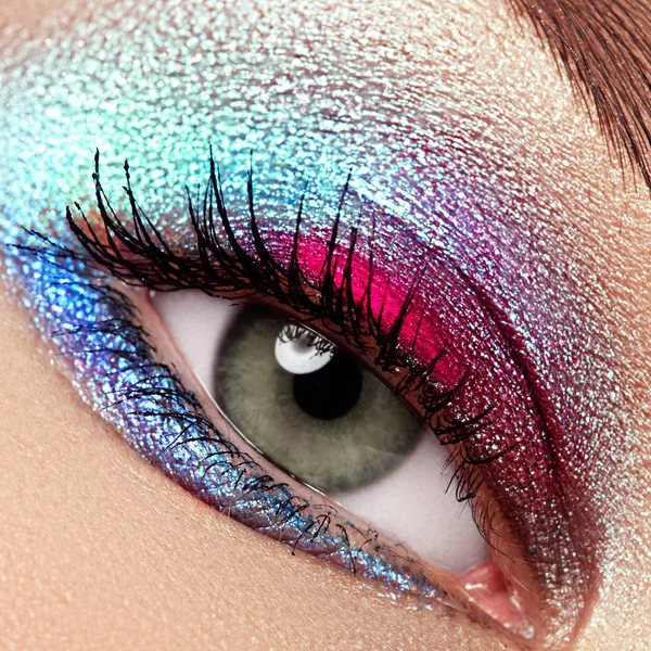 Beleza Cosméticos Maquiagem Olhos Mágicos Olhar Com Maquiagem Brilhante Macro — Fotografia de Stock