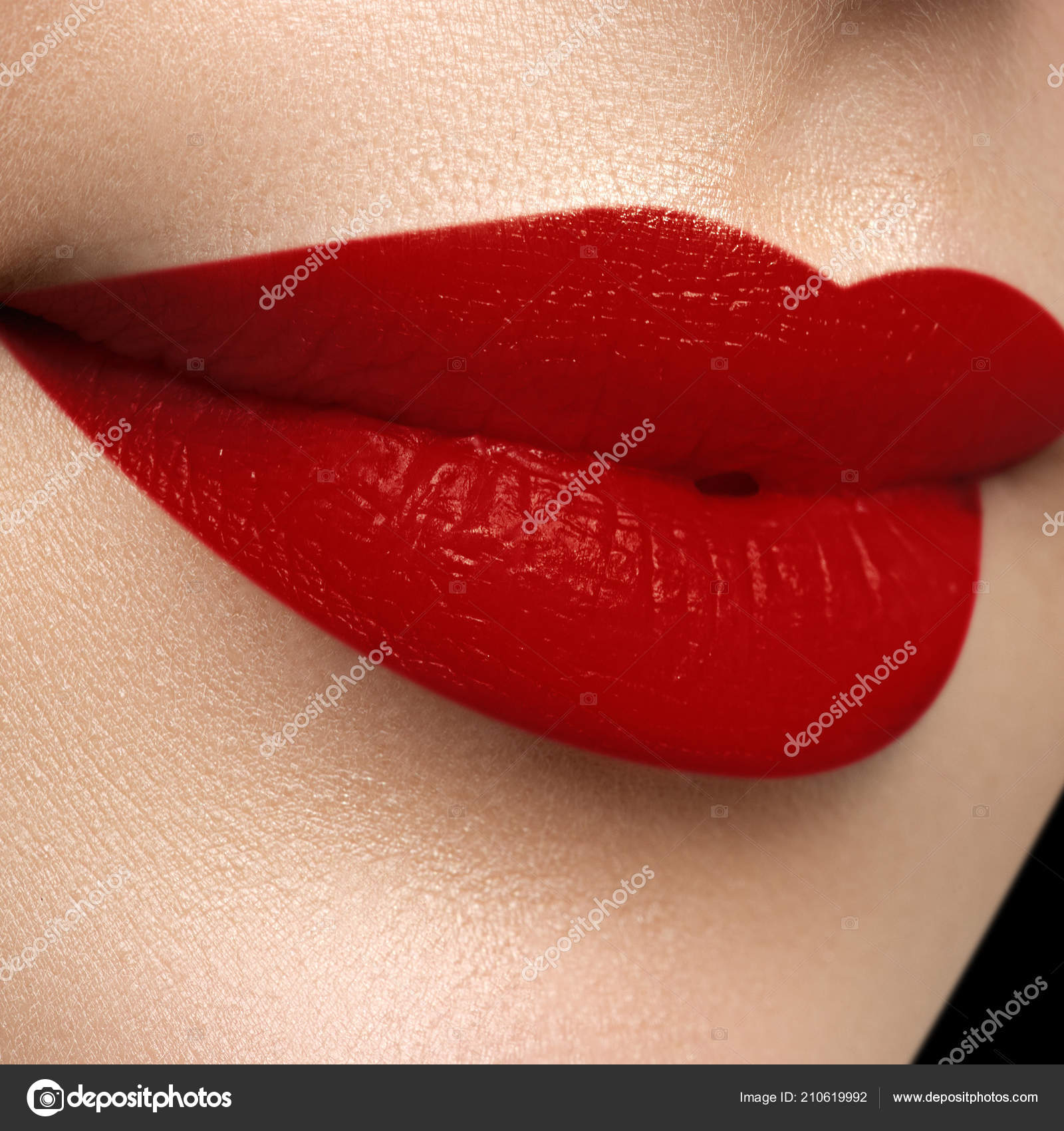 Cosmetics Makeup Trends Bright Lipstick Lips Closeup Beauty