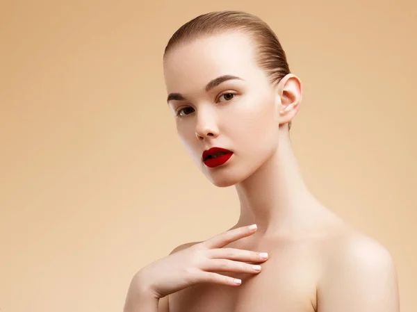 Kozmetik Makyaj Güzellik Moda Model Kadın Yüzü Öğe Dikey Mükemmel — Stok fotoğraf